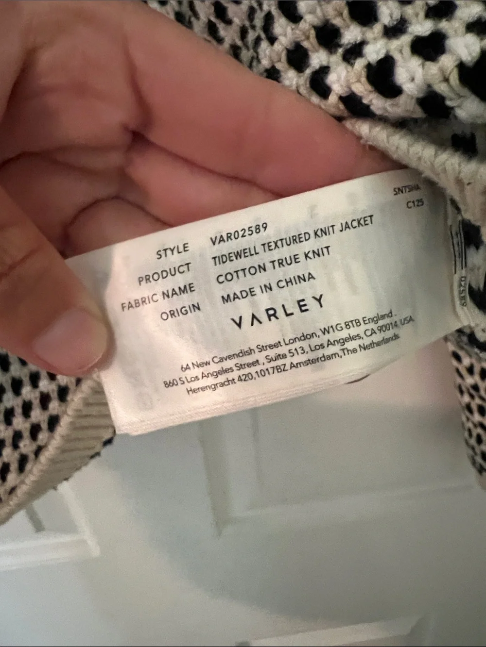 Varley Black and Cream Textured Button-Front Cardigan - Picture 3 of 3